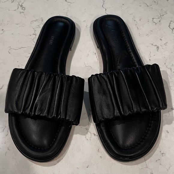 J Crew Scrunch Black Leather Delta Slide Sandal Size 8.5 - Picture 3 of 9
